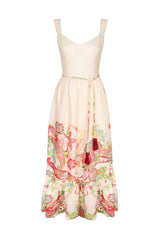 LOLA - Shawl Patterned Strappy Linen Maxi Dress