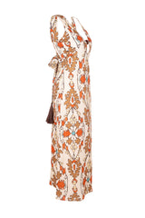 SERENA - Ethnic Patterned V Neck Linen Maxi Dress