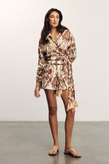 SERENA - Ethnic Patterned Tied Linen Shirt
