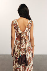 SERENA - Ethnic Patterned V Neck Linen Maxi Dress