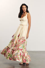 LOLA - Shawl Patterned Strappy Linen Maxi Dress