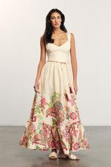 LOLA - Shawl Patterned Strappy Linen Maxi Dress