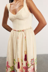 LOLA - Shawl Patterned Strappy Linen Maxi Dress