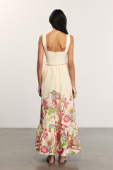 LOLA - Shawl Patterned Strappy Linen Maxi Dress