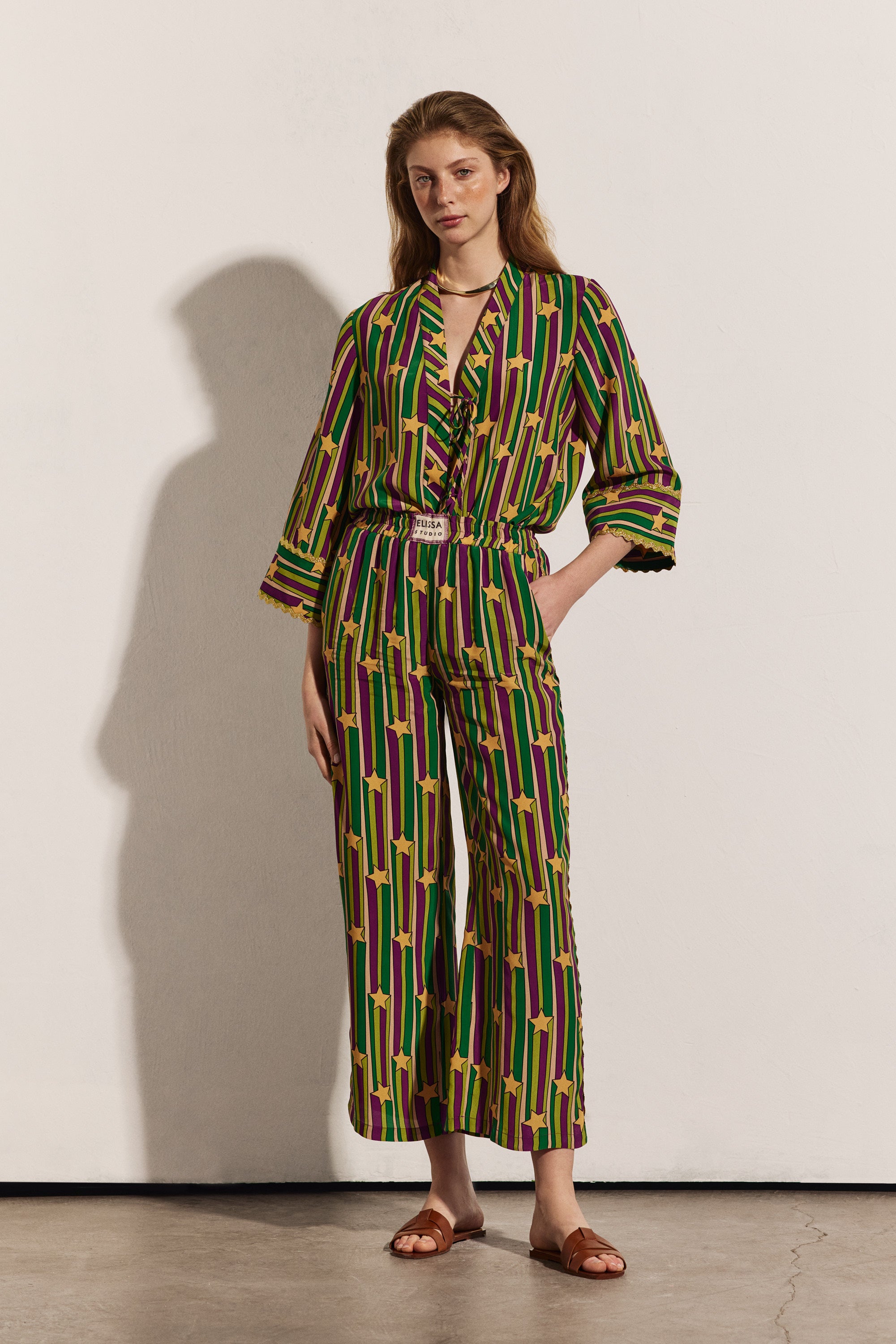 BELLA - Star Patterned Striped Trousers