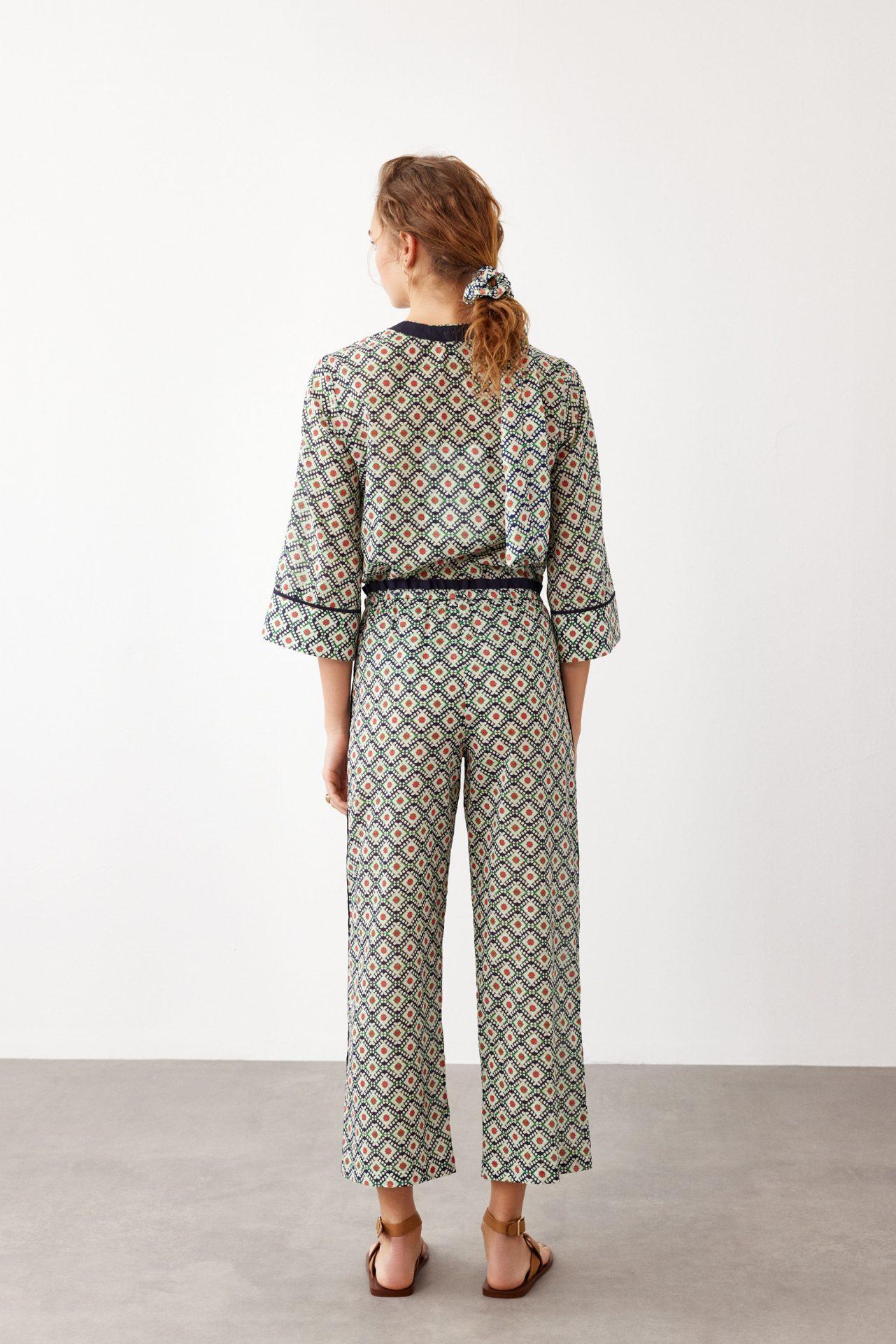 WOOD - Green Geometric Patterned Cotton Pants