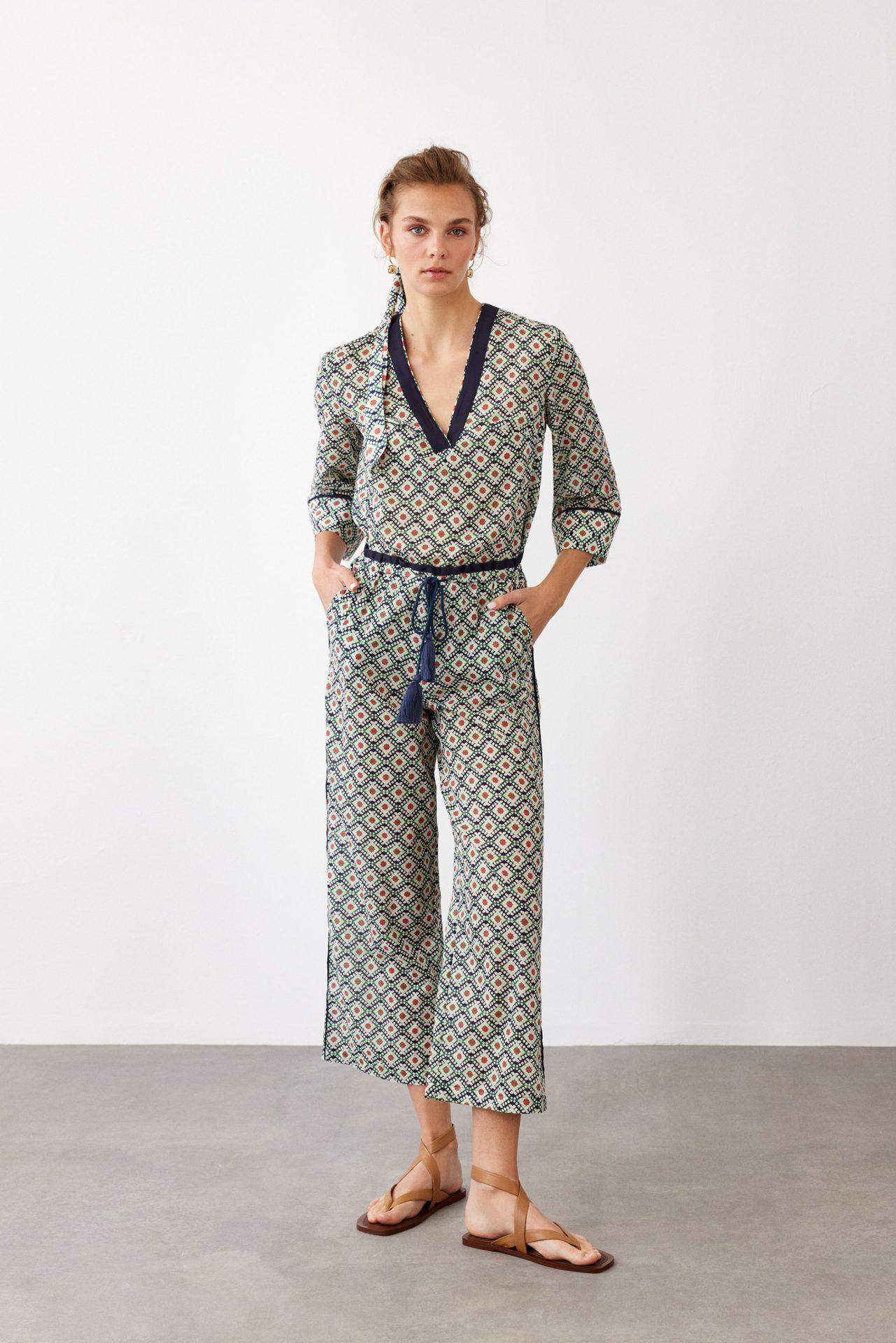 WOOD - Green Geometric Patterned Cotton Pants