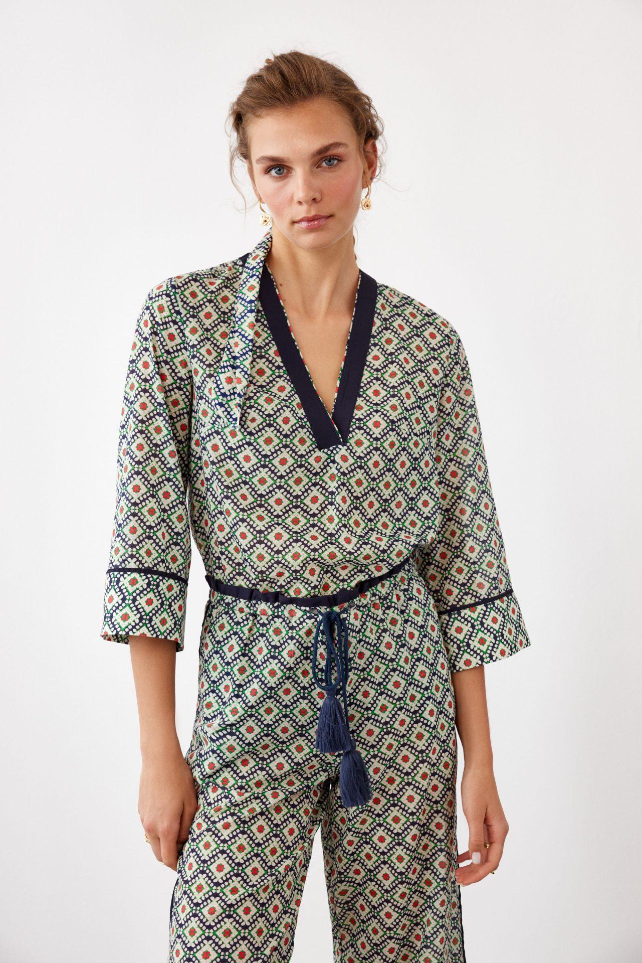 WOOD - Green Geometric Patterned Cotton Pants