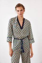 WOOD - Green Geometric Patterned Cotton Pants