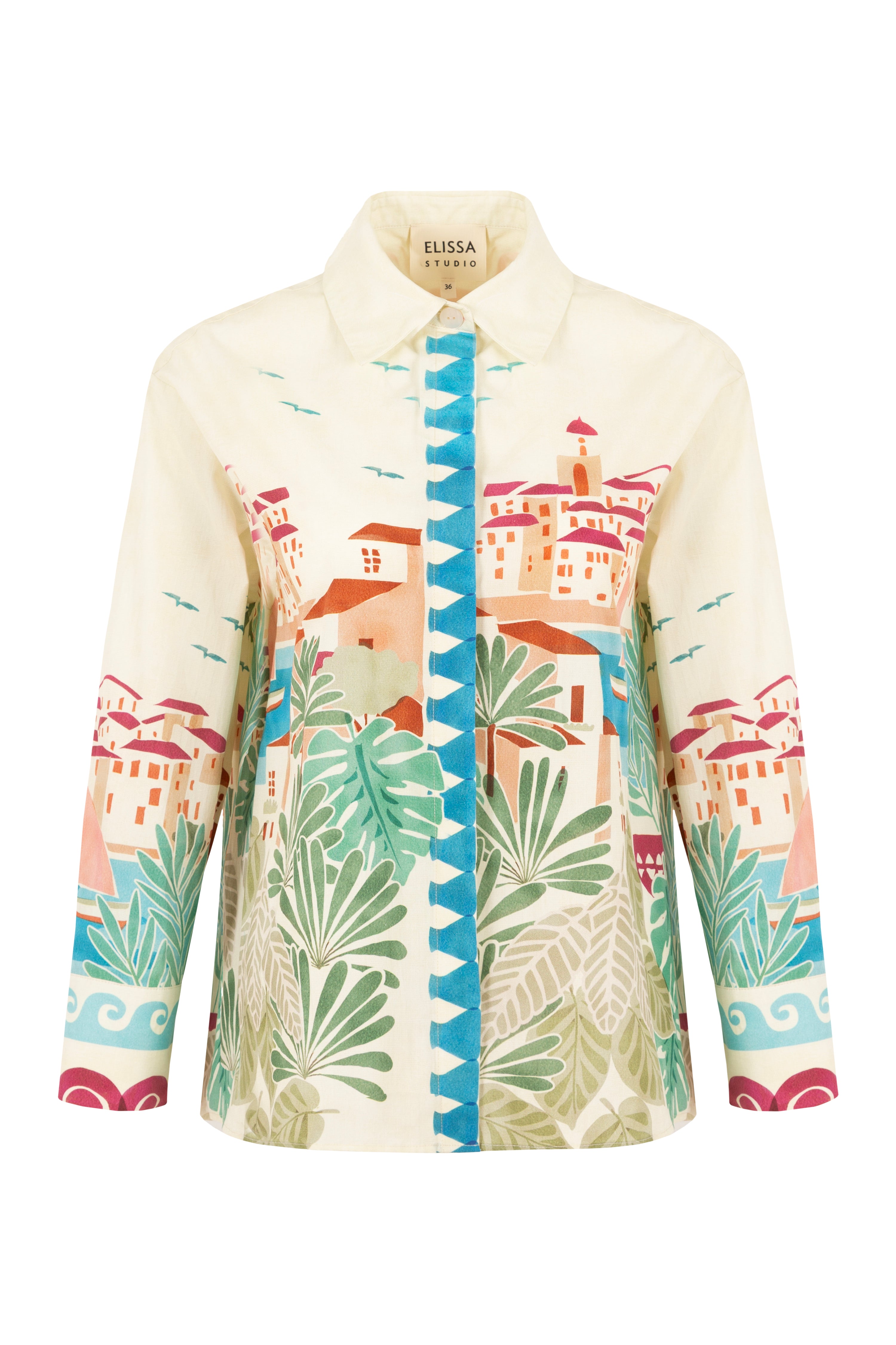 SOLEİL - Tropical Patterned Cuffed Shirt