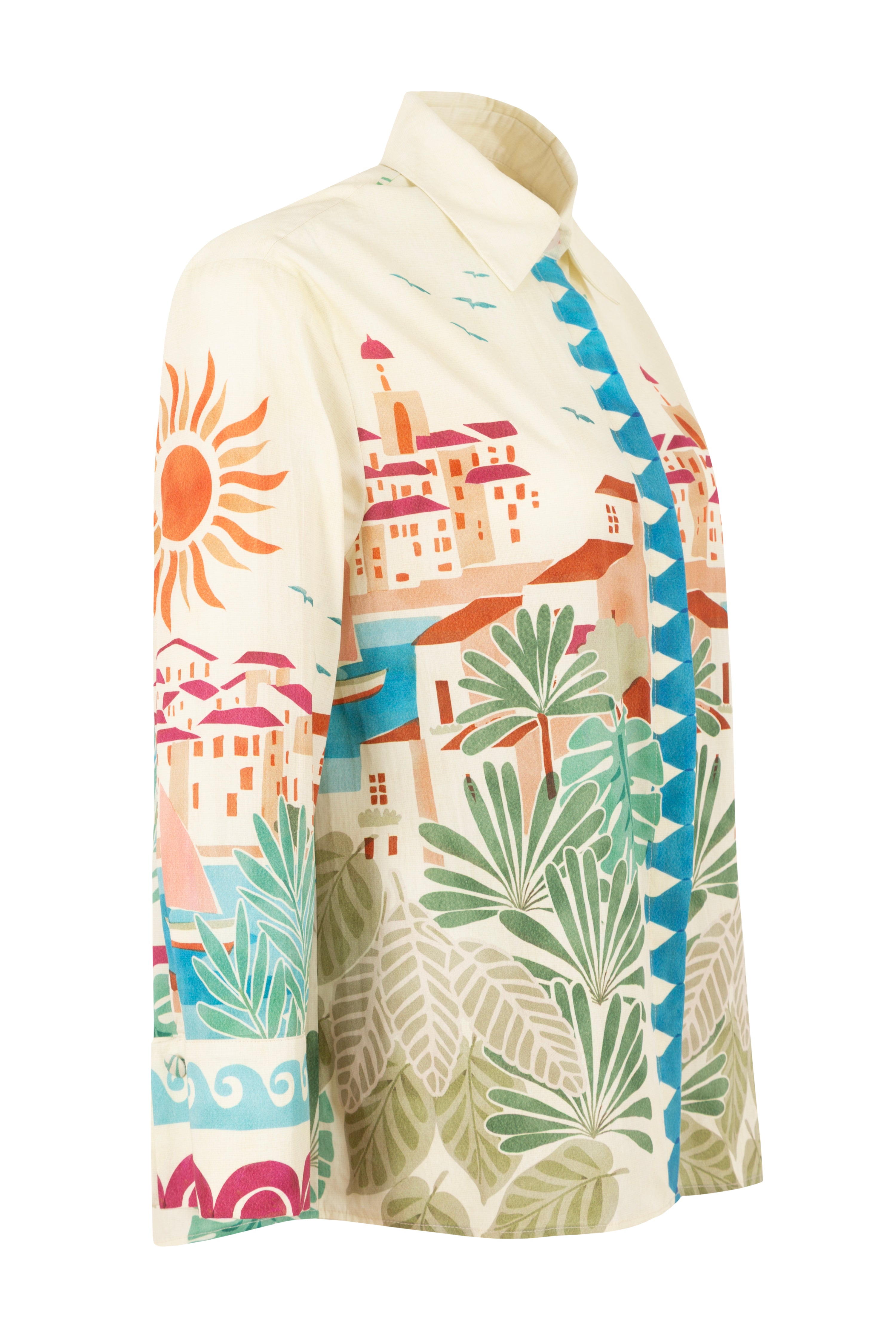 SOLEİL - Tropical Patterned Cuffed Shirt