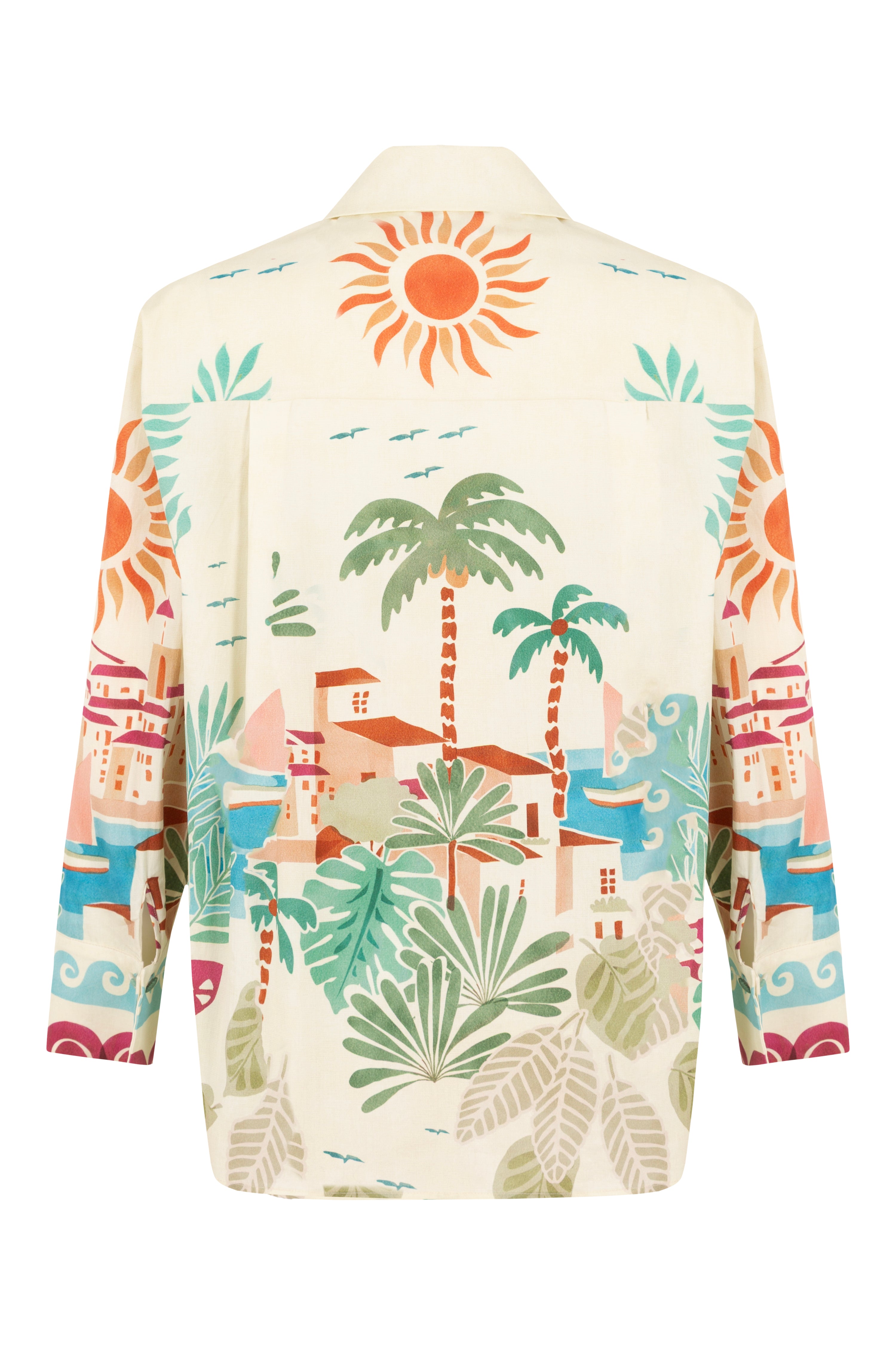 SOLEİL - Tropical Patterned Cuffed Shirt