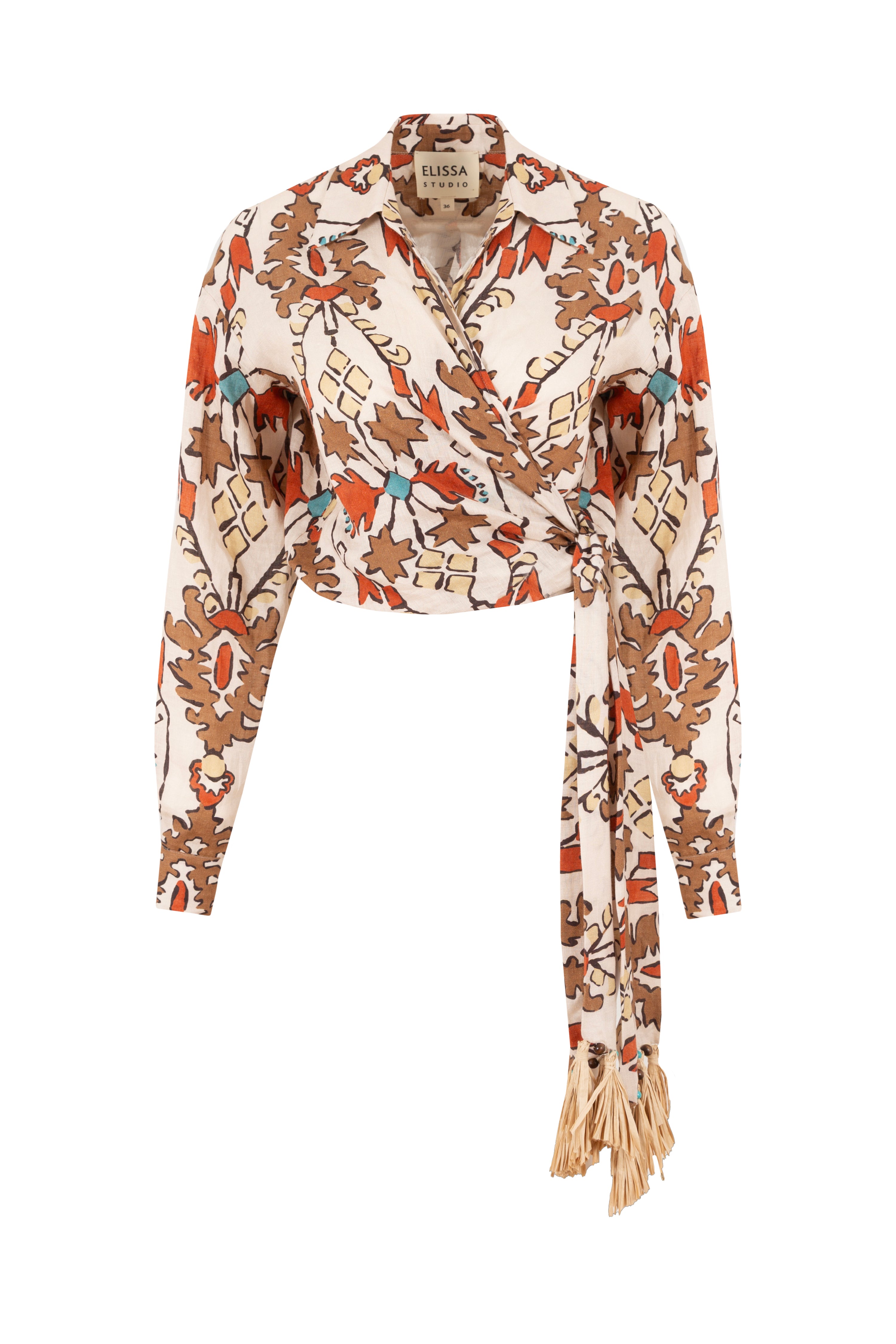 SERENA - Ethnic Patterned Tied Linen Shirt