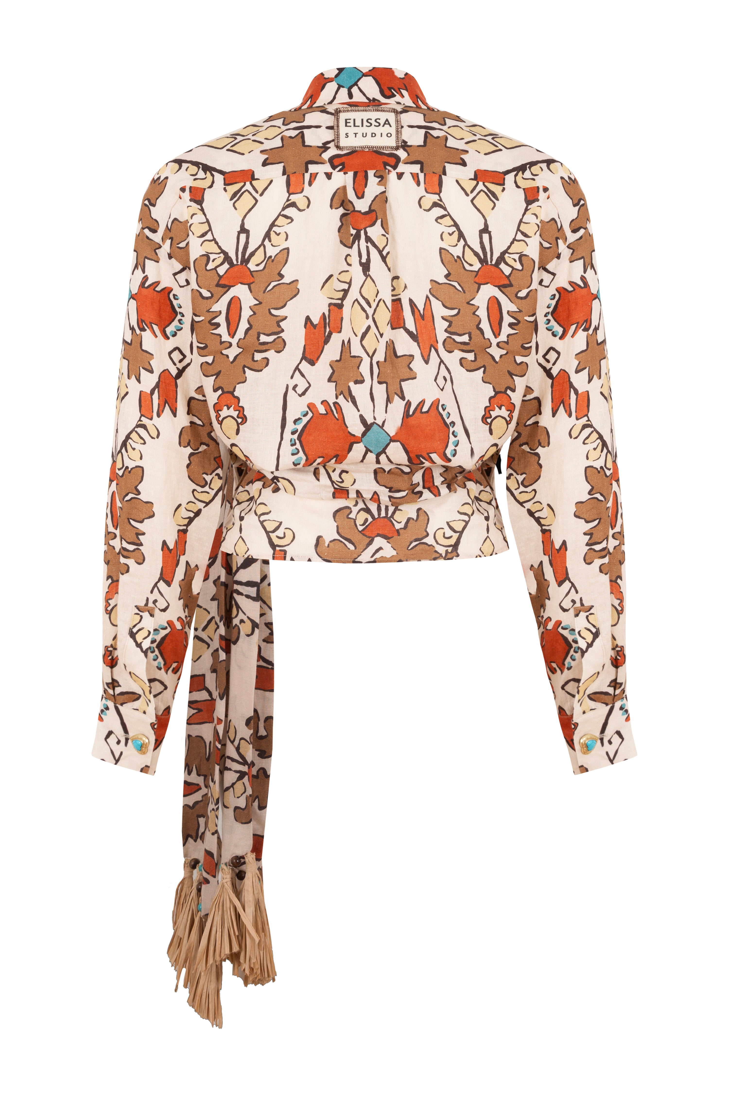 SERENA - Ethnic Patterned Tied Linen Shirt