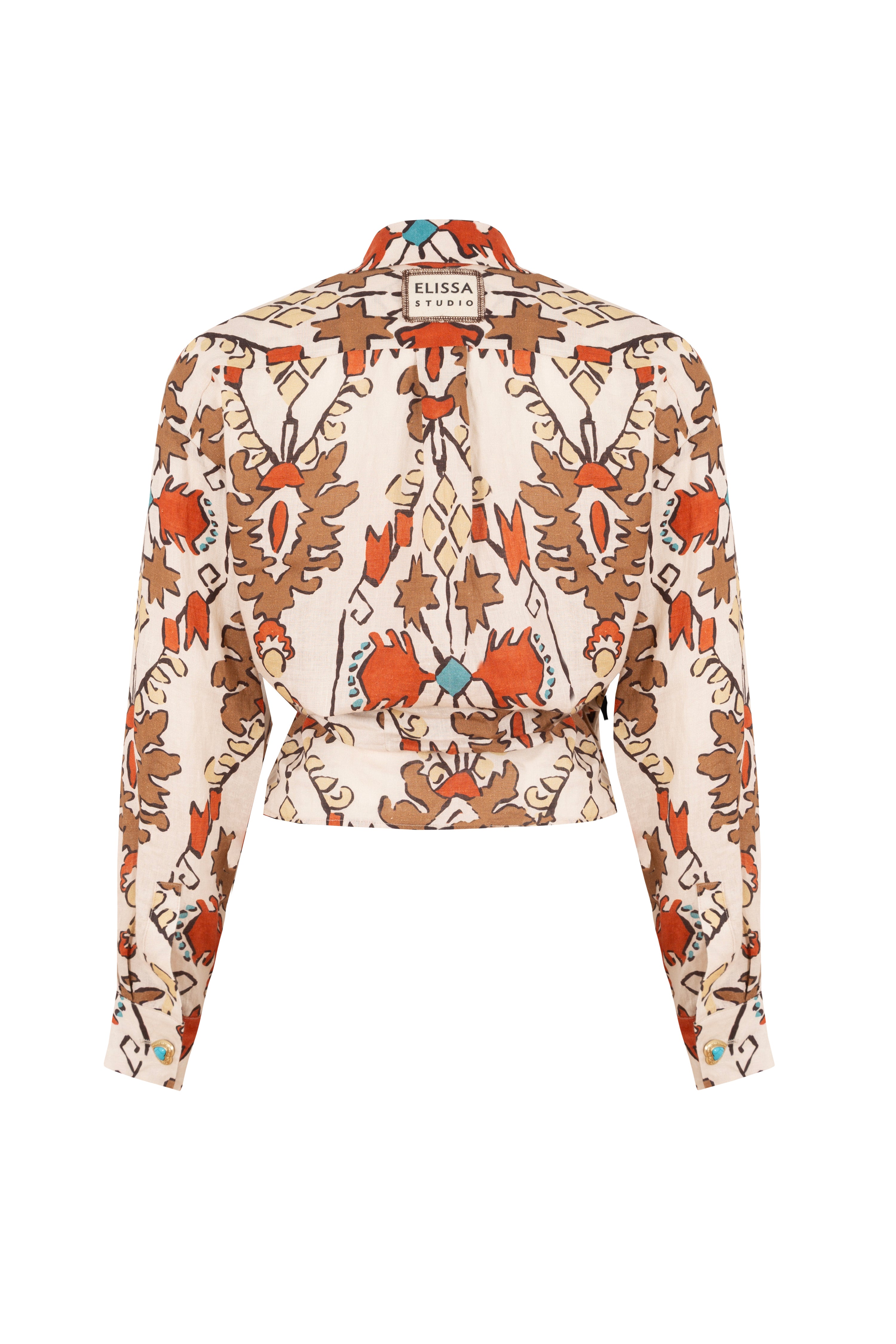SERENA - Ethnic Patterned Tied Linen Shirt