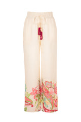 LOLA - Shawl Patterned Lace-Up Linen Trousers