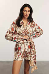 SERENA - Ethnic Patterned Tied Linen Shirt
