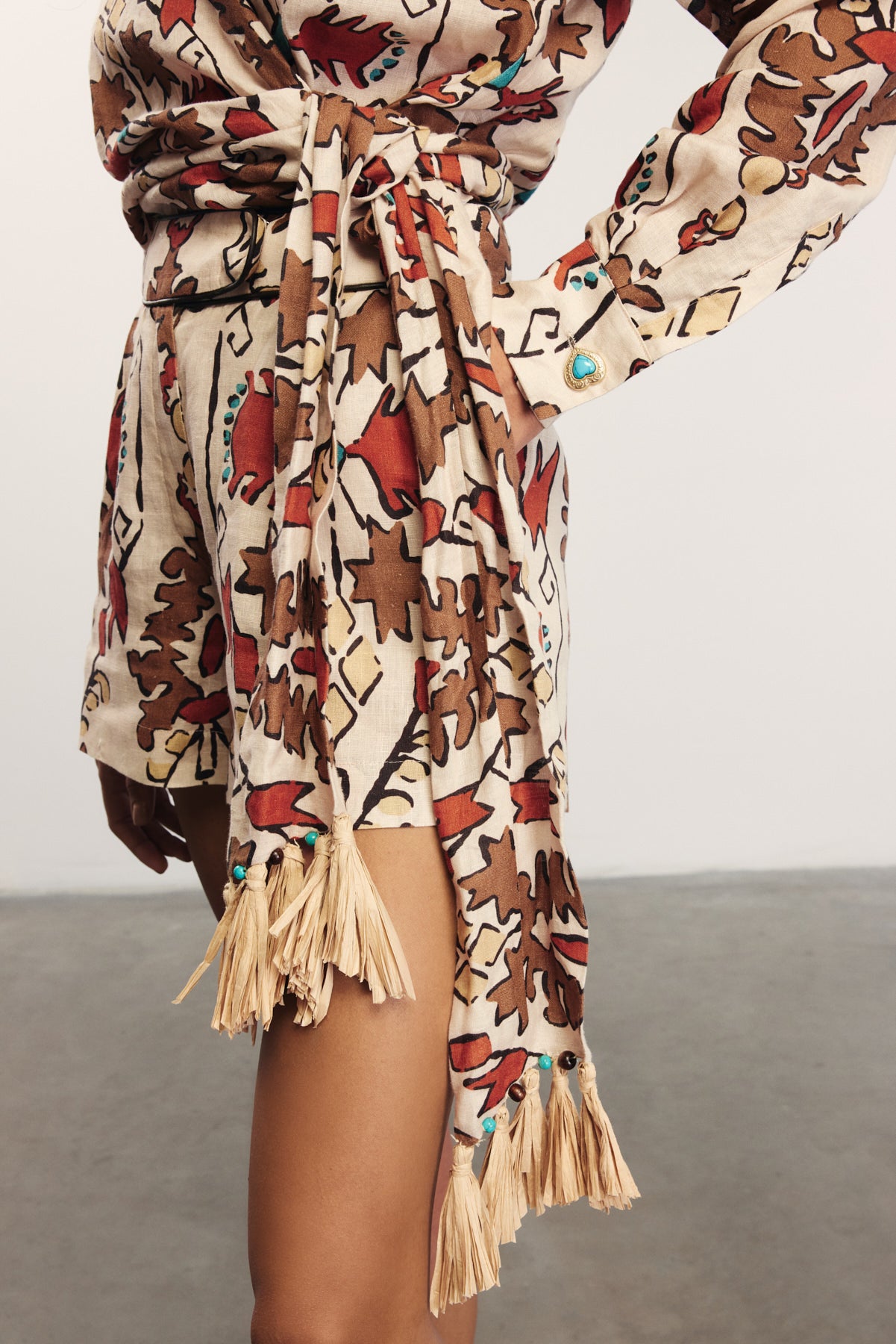 SERENA - Ethnic Patterned Tied Linen Shirt