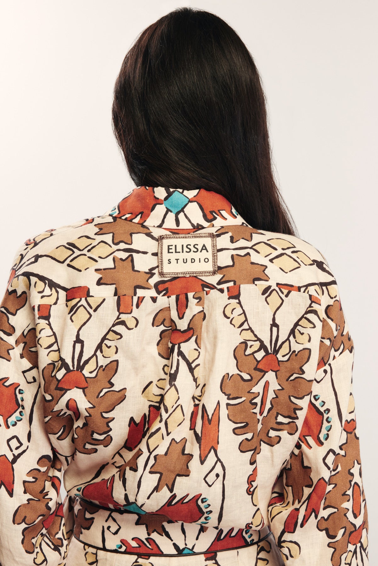 SERENA - Ethnic Patterned Tied Linen Shirt